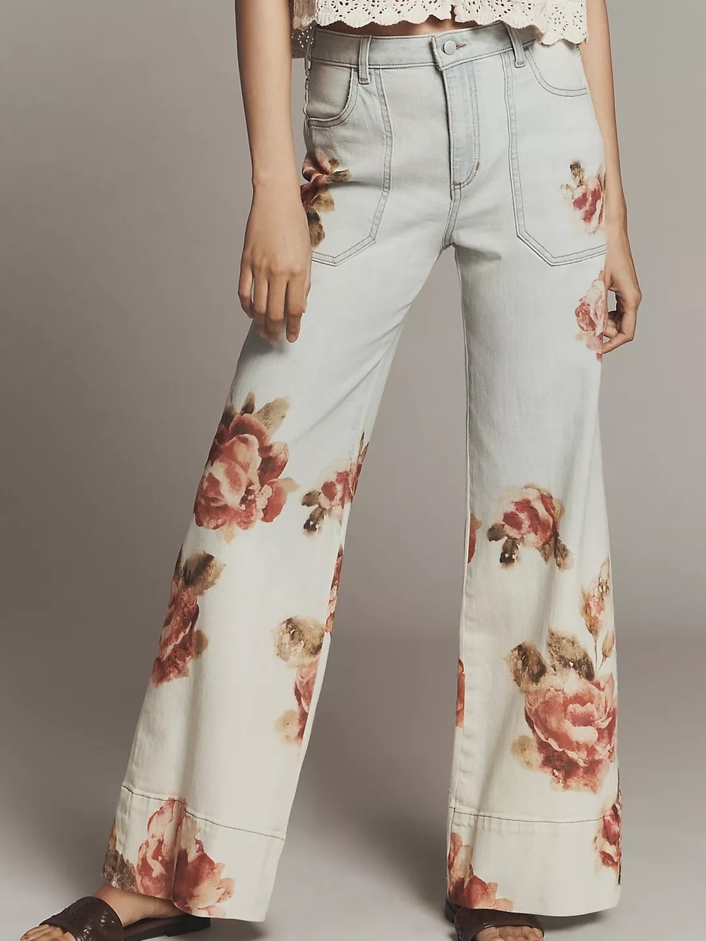 Pilcro by Anthropologie Rylan Floral High-Rise Wide-Leg Jeans - Size 24